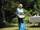 Evelyn with the Herman and Hella Vaartnou Plate, Mary's Memorial Cup and Jim Calder Memorial trophy